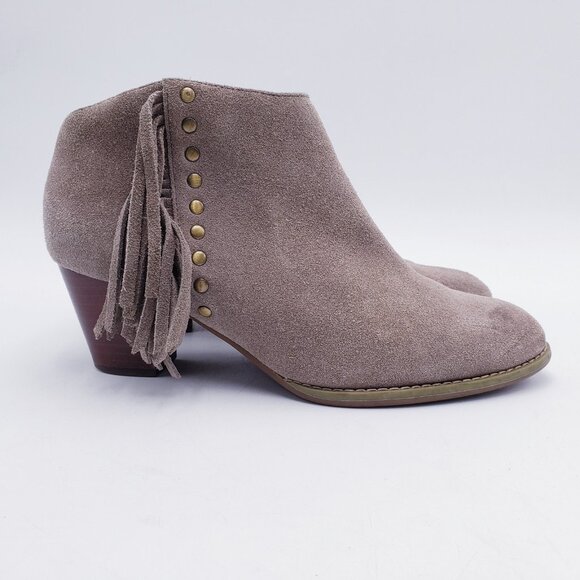 Vionic Women's 8.5 Faros Fringed Bootie Taupe Suede Waterproof Comfort Size Zip - Picture 5 of 11